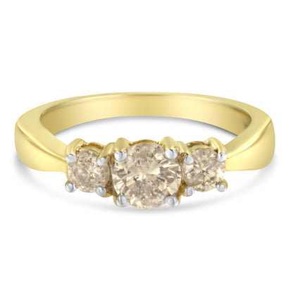 10K Yellow Gold Three Stone Diamond Band Ring (1.00 cttw, J-K Color, I2-I3 Clarity) by Bids.com