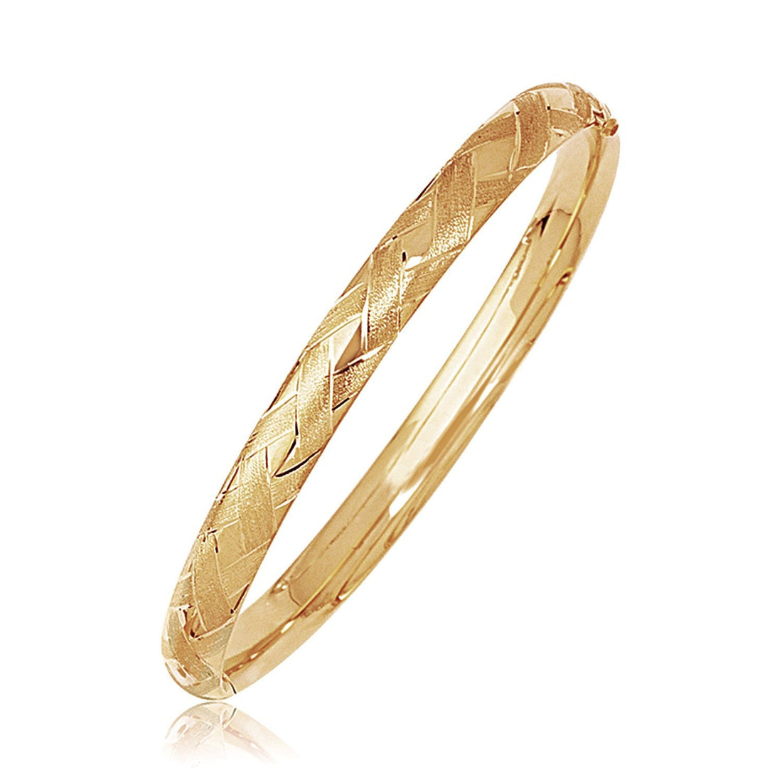 14k Yellow Gold Domed Bangle with a Weave Motif by Bids.com