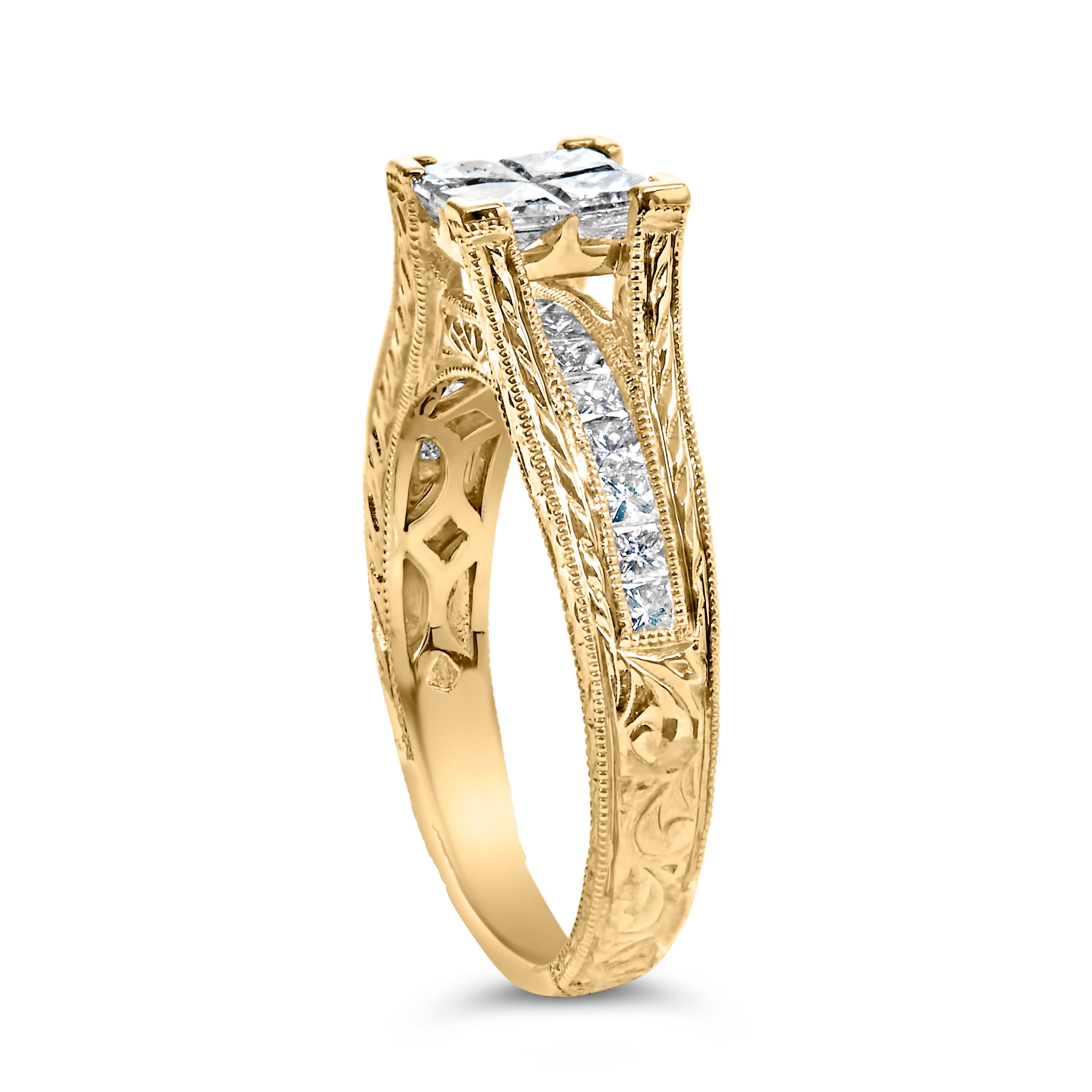 14K Yellow Gold 1.0 Cttw Princess Composite Diamond Engagement Ring (G-H Color, VS1-VS2 Clarity) - Size 7 by Bids.com