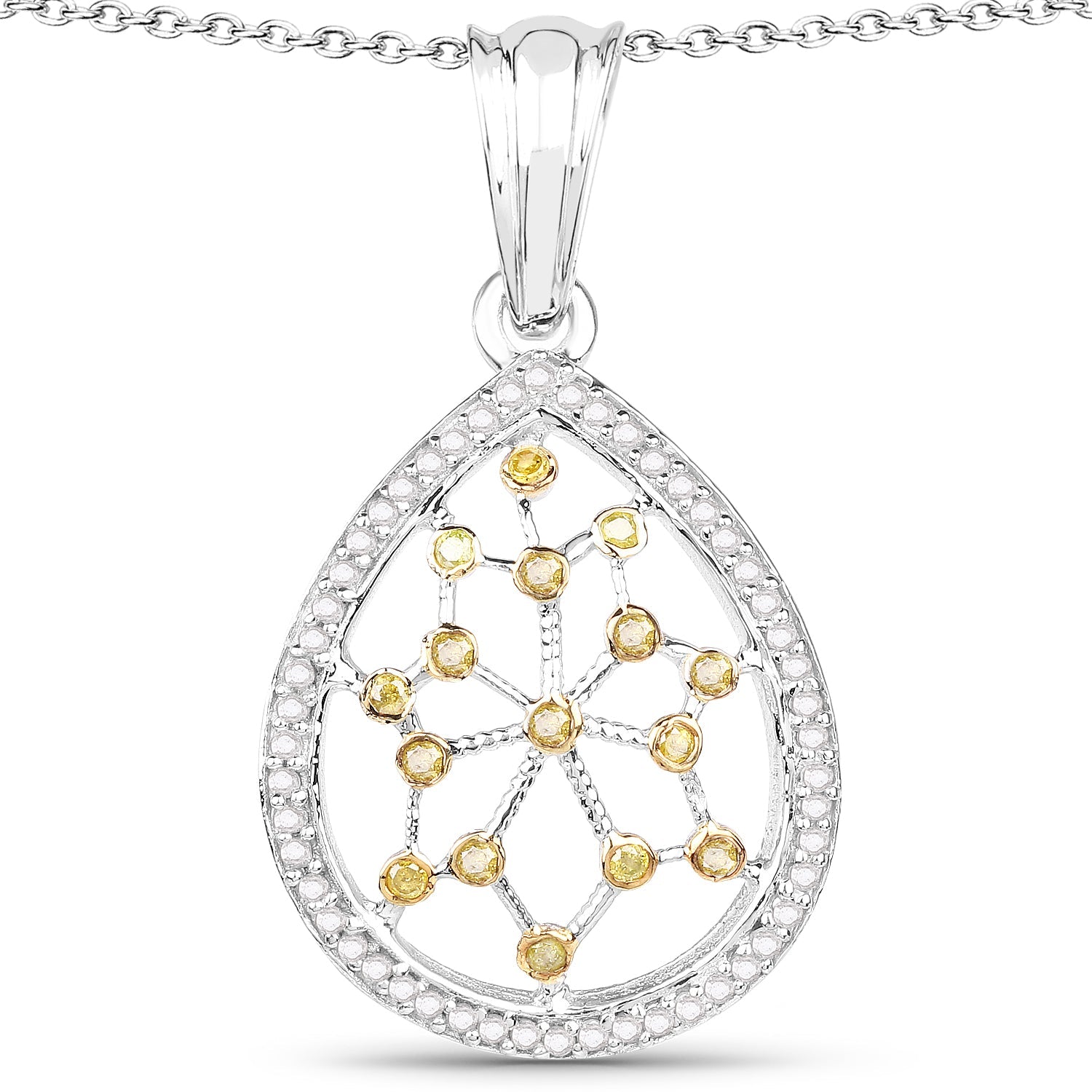 0.45 Carat Genuine White Diamond and Yellow Diamond .925 Sterling Silver Pendant by Bids.com