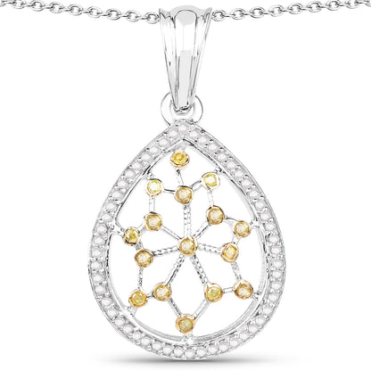 0.45 Carat Genuine White Diamond and Yellow Diamond .925 Sterling Silver Pendant by Bids.com