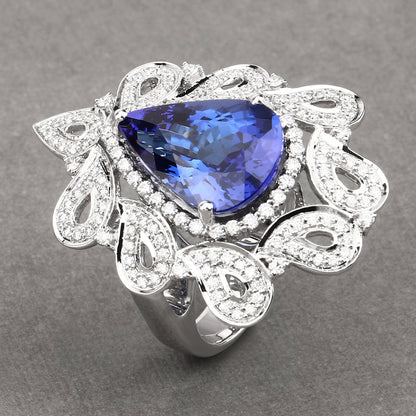 11.68 Carat Genuine Tanzanite and White Diamond 18K White Gold Ring by Bids.com