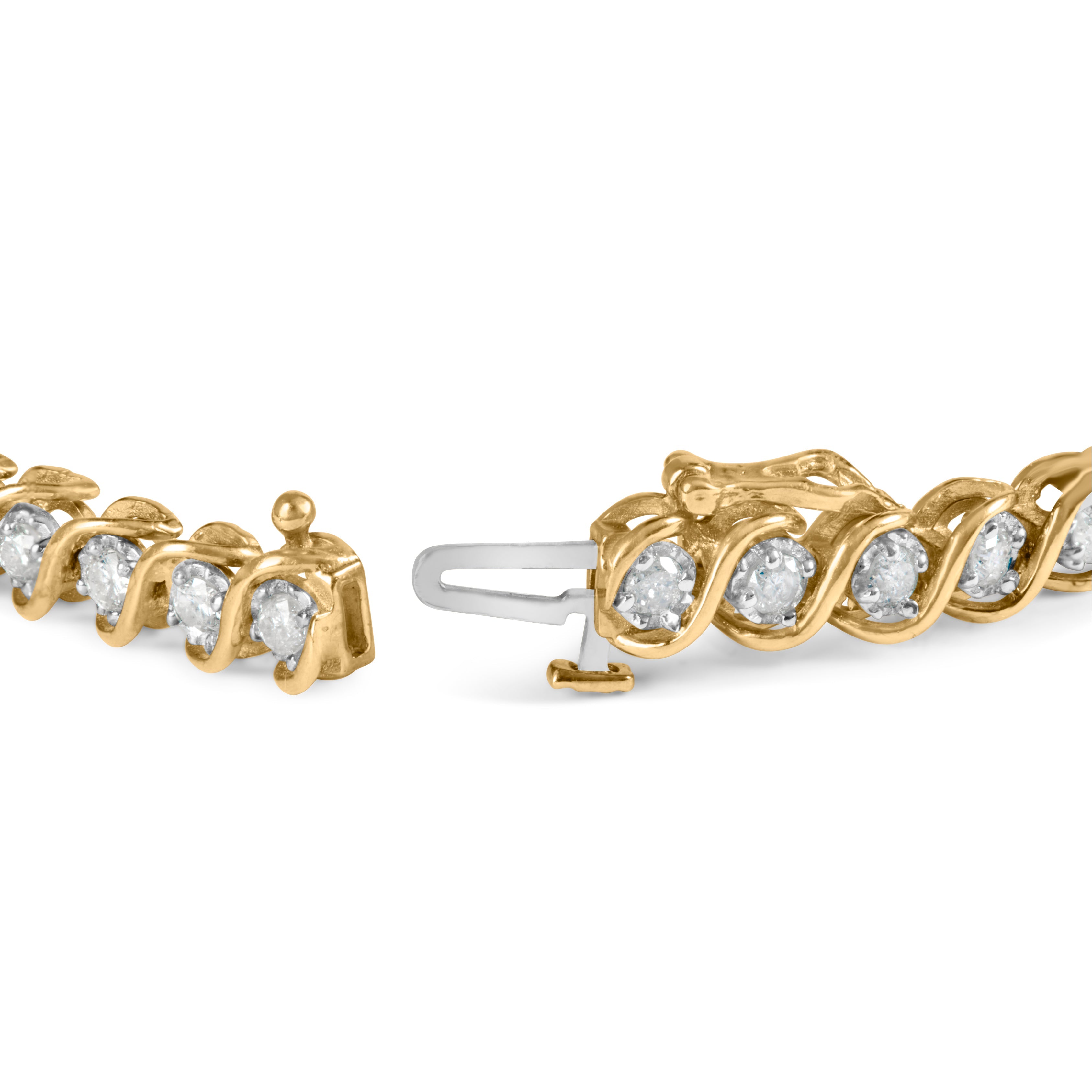 10K Yellow Gold 3 cttw Round-Cut Diamond Spiral Link 7.50" Bracelet (I-J Color, I1-I2 Clarity) by Bids.com
