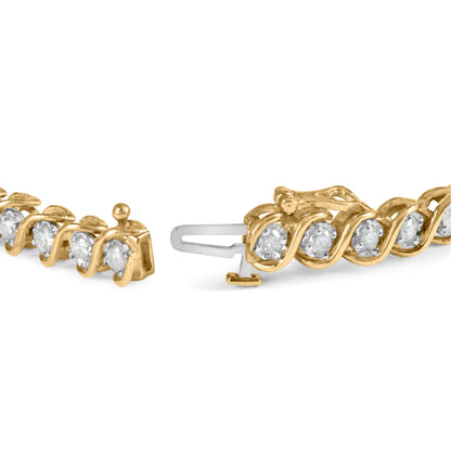 10K Yellow Gold 3 cttw Round-Cut Diamond Spiral Link 7.50" Bracelet (I-J Color, I1-I2 Clarity) by Bids.com