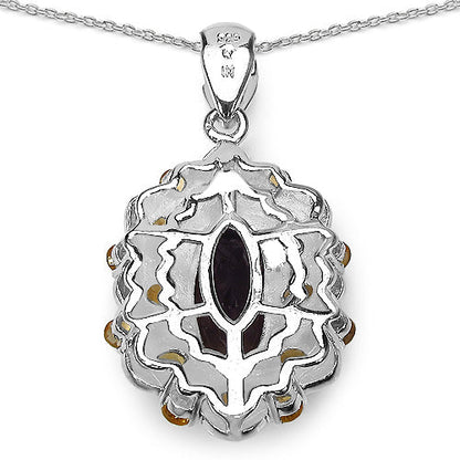 6.40 Carat Genuine Smoky Quartz, Citrine &amp; White Diamond .925 Sterling Silver Pendant by Bids.com