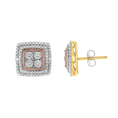 10K Yellow, White, and Rose Gold Plated Sterling Silver Diamond Accent Earrings (I-J Clarity, I3 Color) by Bids.com