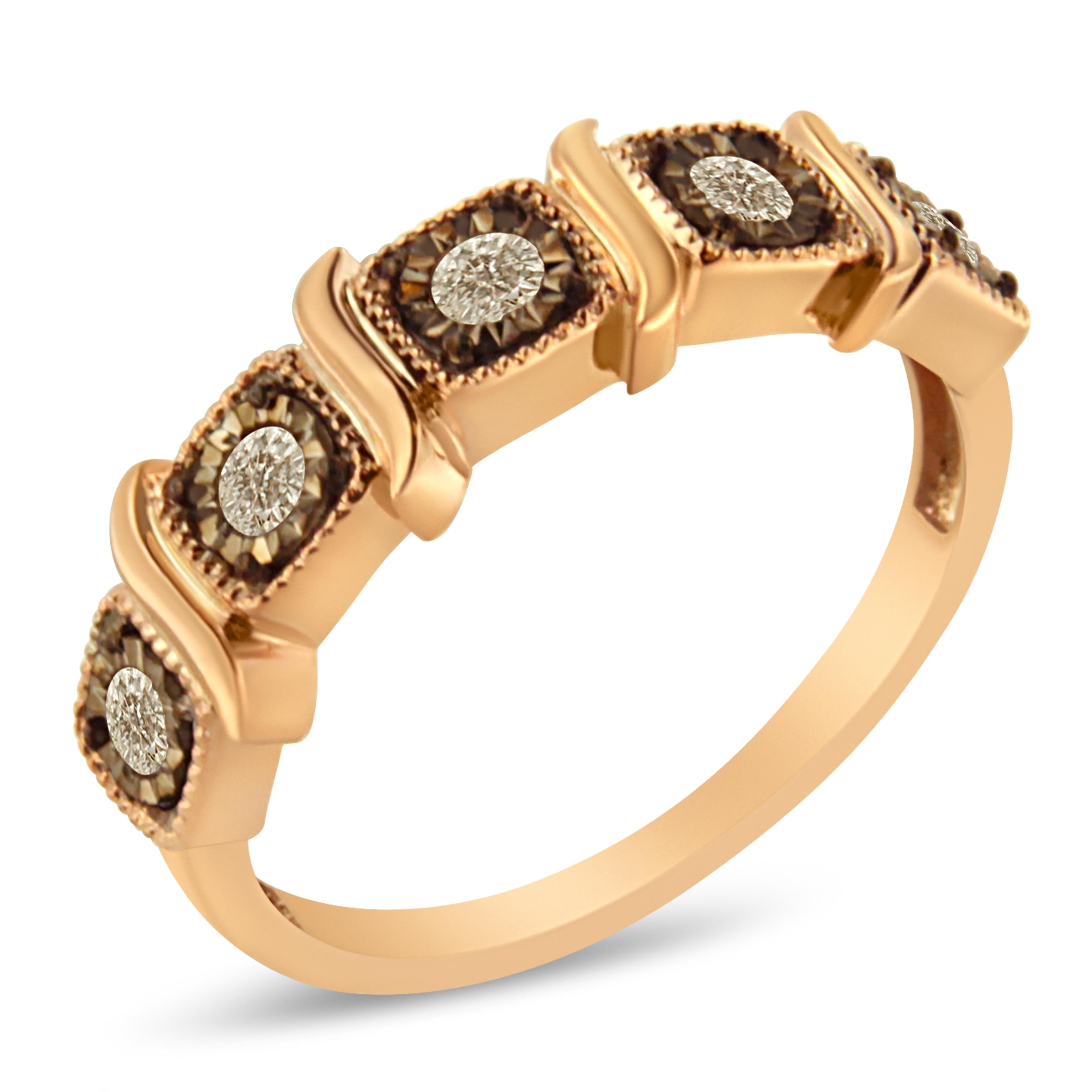 10K Rose Gold Flashed .925 Sterling Silver Miracle-Set Diamond 5-Stone Band Ring (1/4 Cttw, J-K Color, I1-I2 Clarity) - Size 7  DestGlow