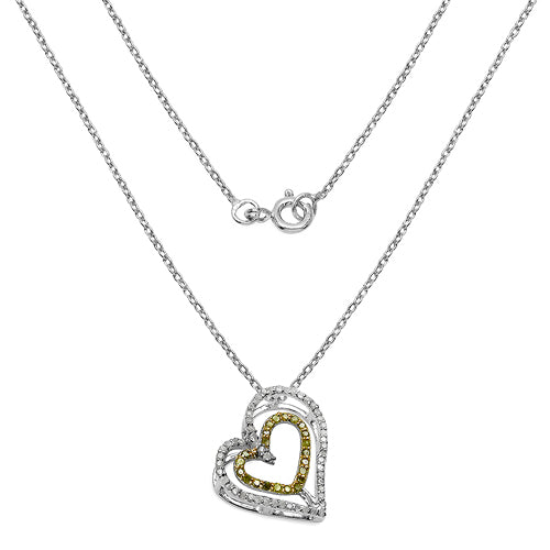 0.51 Carat Genuine White Diamond &amp; Yellow Diamond .925 Sterling Silver Pendant  DestGlow