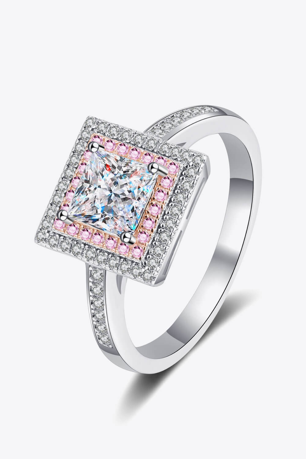 Stay Elegant 1 Carat Two-Tone Pink Princess-Cut Sparkala™ Ring (Platinum Over Pure Sterling Silver) - DestGlow