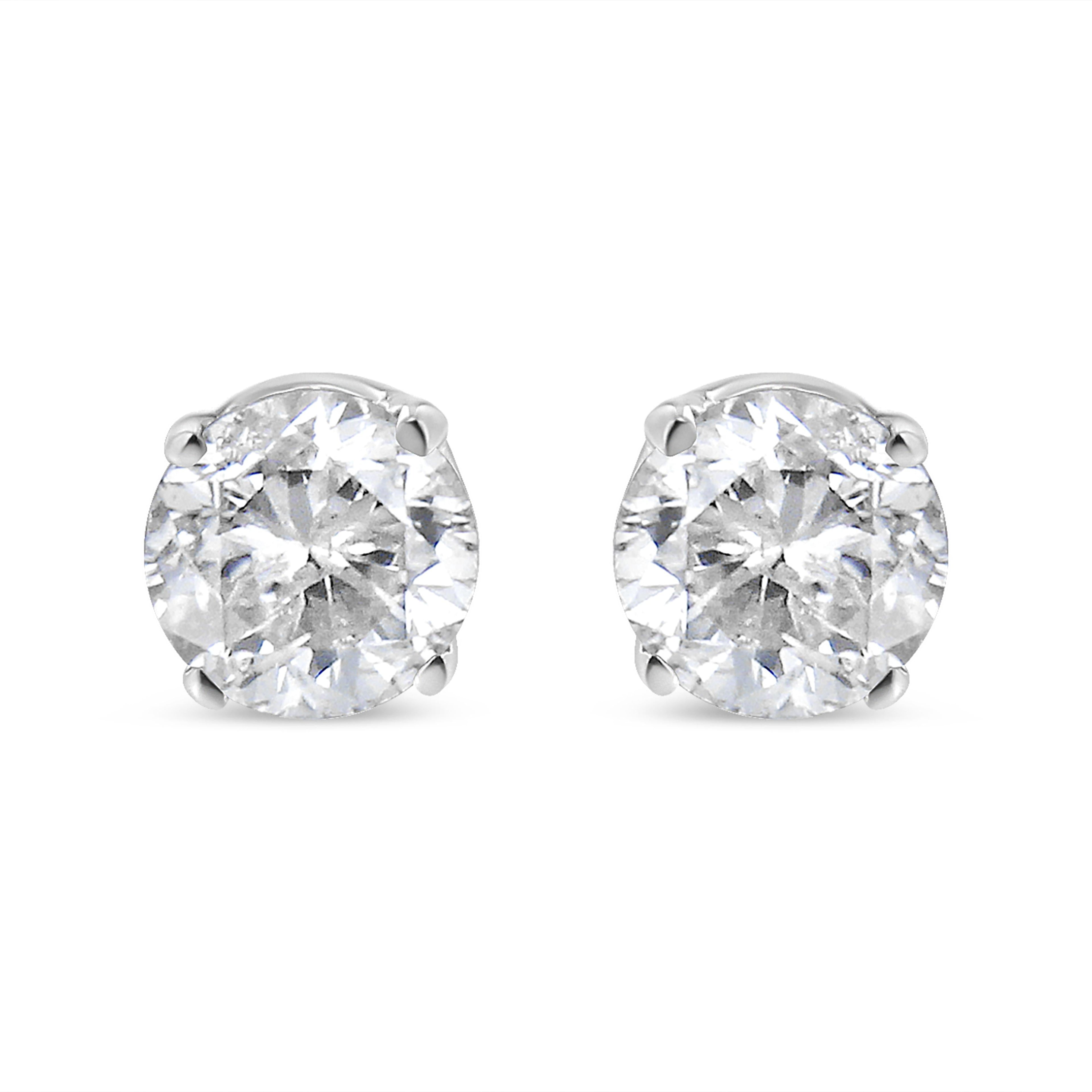 AGS Certified 14K White Gold 1.0 Cttw 4-Prong Set Brilliant Round-Cut Solitaire Diamond Push Back Stud Earrings (G-H Color, SI2-I1 Clarity) by Bids.com