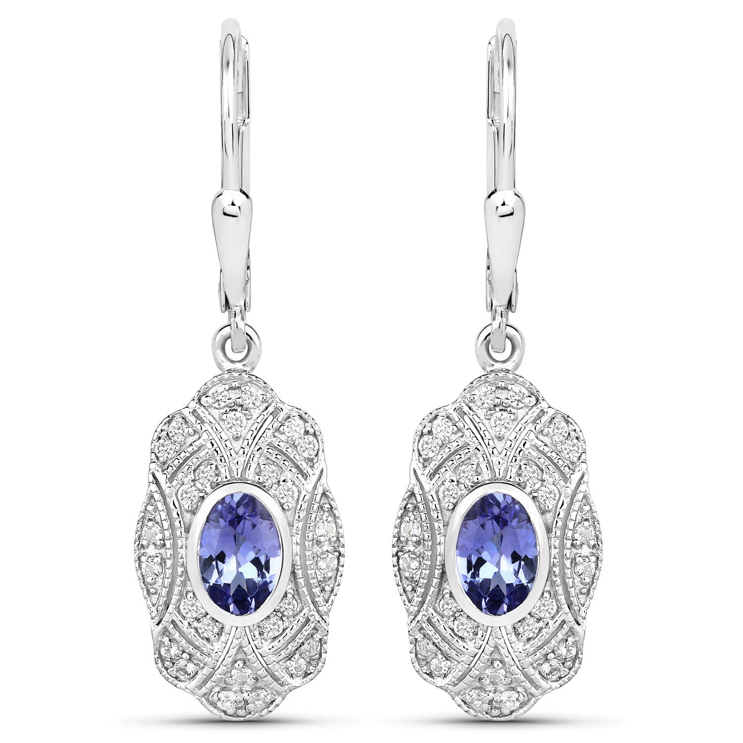 1.12 Carat Genuine Tanzanite and White Topaz .925 Sterling Silver Earrings  DestGlow