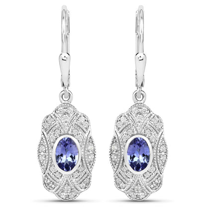 1.12 Carat Genuine Tanzanite and White Topaz .925 Sterling Silver Earrings  DestGlow