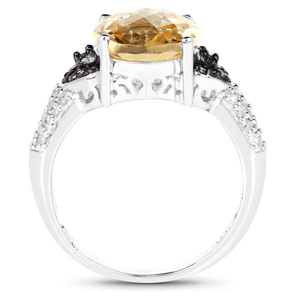 4.65 Carat Genuine Citrine, Champagne Diamond &amp; White Diamond .925 Sterling Silver Ring by Bids.com