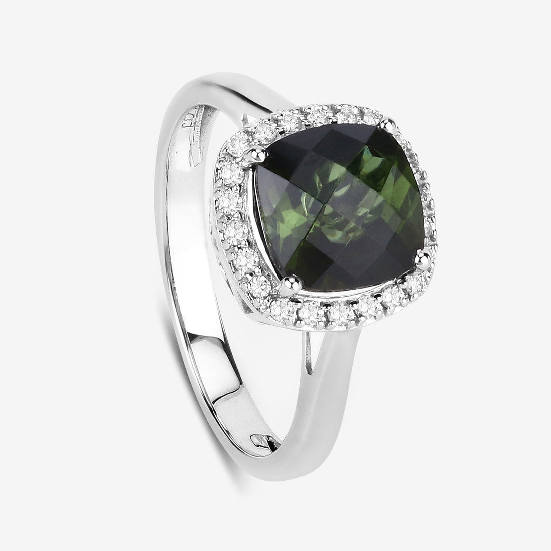 2.64 Carat Genuine Green Tourmaline and White Diamond 14K White Gold Ring by Bids.com