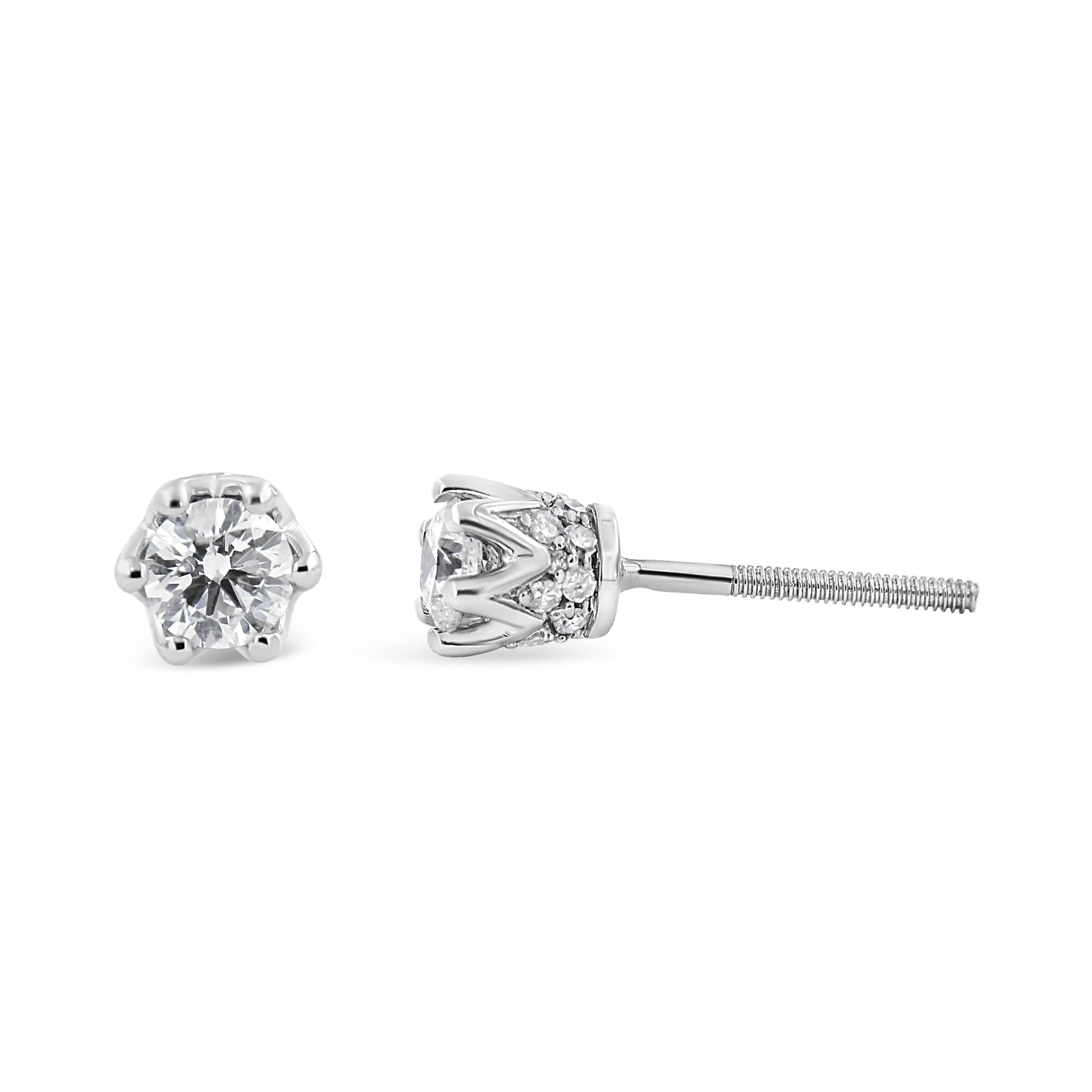 14K White Gold 1/2 Cttw Round Diamond Crown Stud Earring (I-J Color, I1-I2 Clarity) by Bids.com