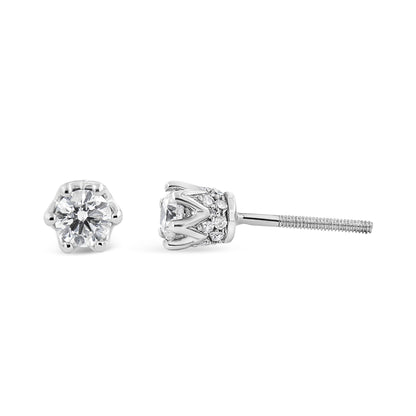 14K White Gold 1/2 Cttw Round Diamond Crown Stud Earring (I-J Color, I1-I2 Clarity) by Bids.com