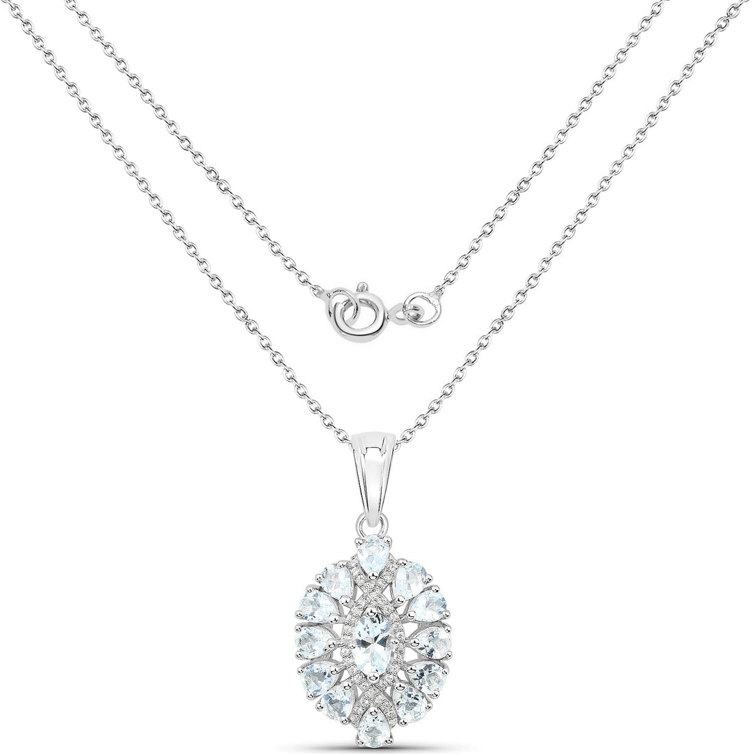 1.89 Carat Genuine Aquamarine and White Topaz .925 Sterling Silver Pendant by Bids.com