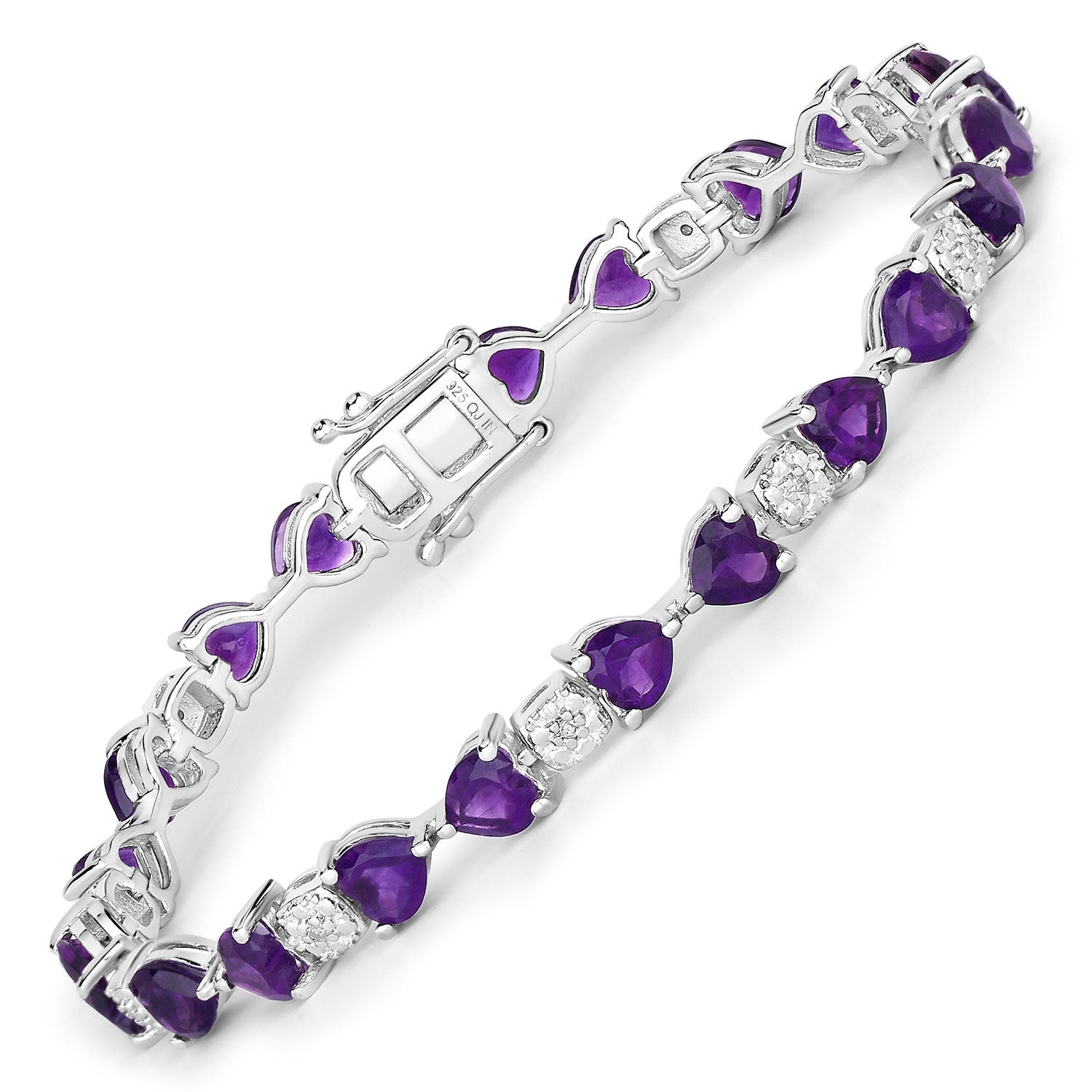 9.56 Carat Genuine Amethyst and White Diamond .925 Sterling Silver Bracelet by Bids.com