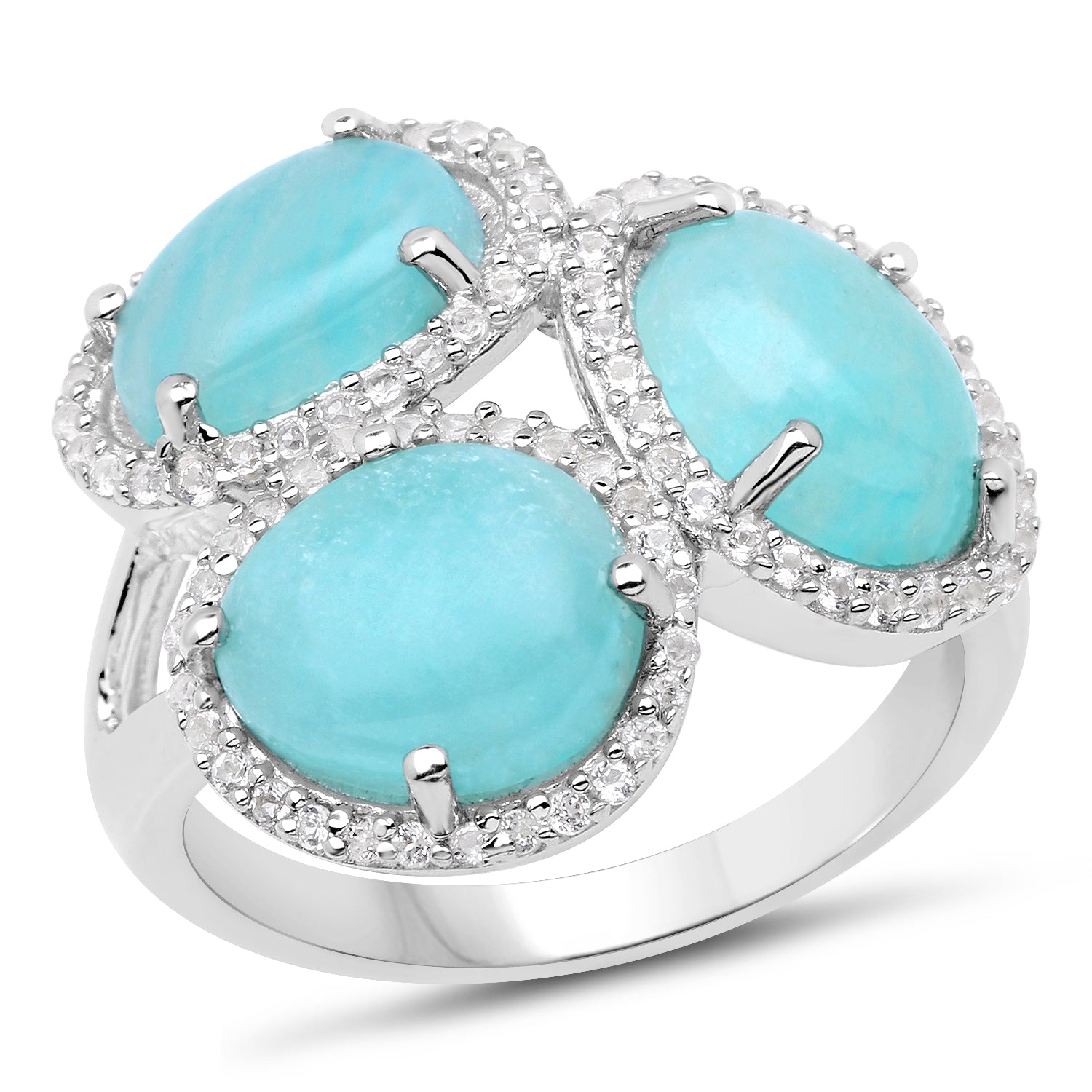 5.30 Carat Genuine Amazonite And White Topaz .925 Sterling Silver Ring by Bids.com