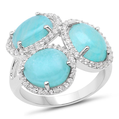 5.30 Carat Genuine Amazonite And White Topaz .925 Sterling Silver Ring by Bids.com