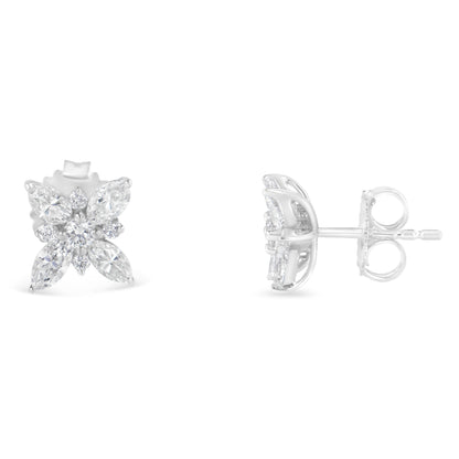 14K White Gold Marquise Diamond Flower Stud Earring (1.00 cttw, H-I Color, SI1-SI2 Clarity)  DestGlow