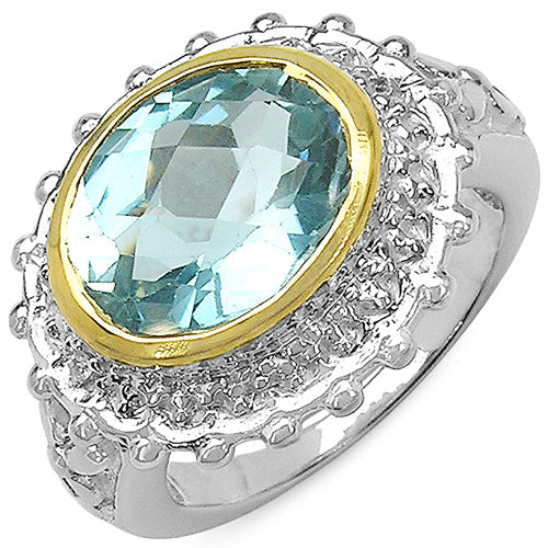 Two Tone Plated 5.01 Carat Genuine Blue Topaz &amp; White Topaz .925 Sterling Silver Ring by Bids.com