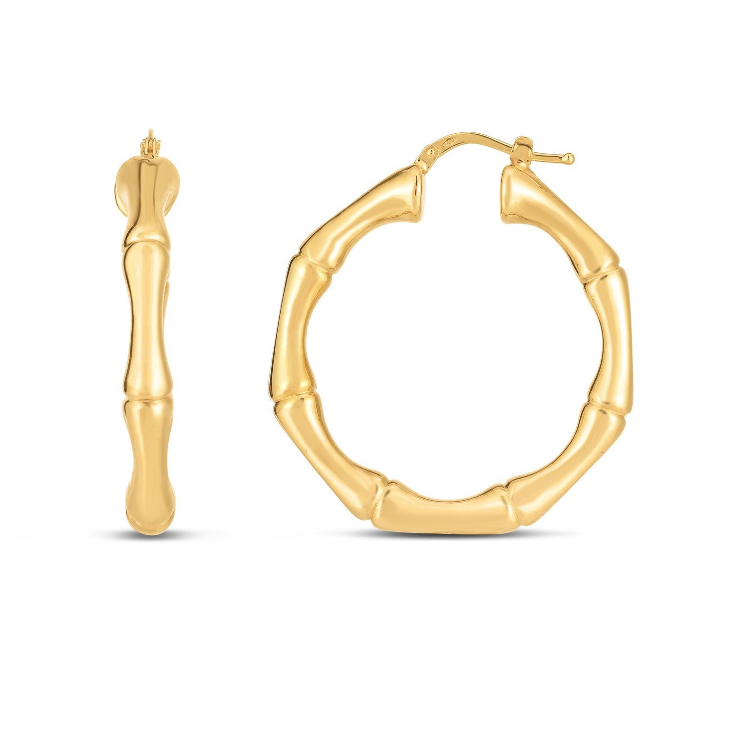 14k Yellow Gold Large Bamboo Hoops  DestGlow
