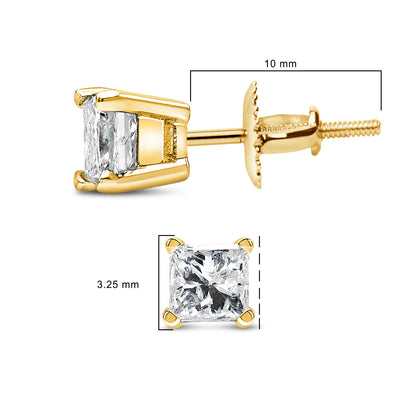 14K Yellow Gold 1/2 Cttw Princess Cut Diamond Solitaire Stud Earrings with Screwbacks (I-J Color, SI2-I1 Clarity) by Bids.com