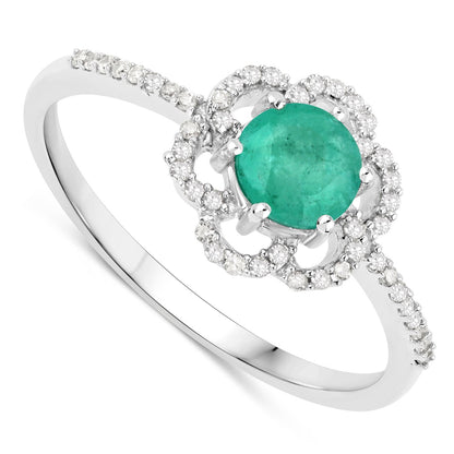 0.55 Carat Genuine Zambian Emerald and White Diamond 14K White Gold Ring by Bids.com