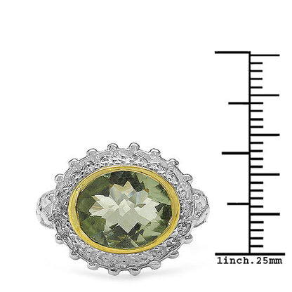 Two Tone Plated 4.16 Carat Genuine Green Amethyst &amp; White Topaz .925 Sterling Silver Ring by Bids.com