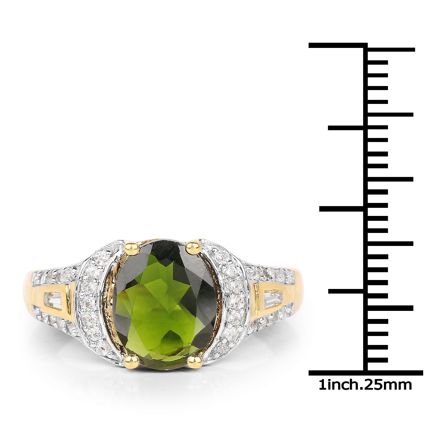 18K Yellow Gold Plated 2.79 Carat Genuine Chrome Diopside &amp; White Topaz .925 Sterling Silver Ring by Bids.com