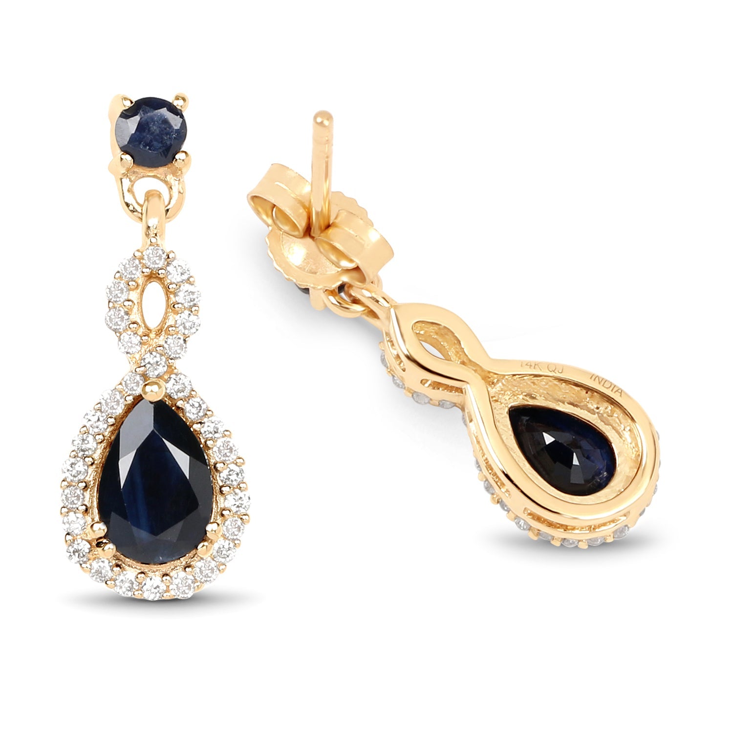 1.19 Carat Genuine Blue Sapphire and White Diamond 14K Yellow Gold Earrings by Bids.com