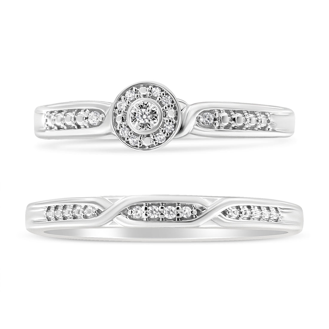 .925 Sterling Silver Diamond Accent Frame Twist Shank Bridal Set Ring and Band (I-J Color, I3 Clarity) - Size 7 by Bids.com