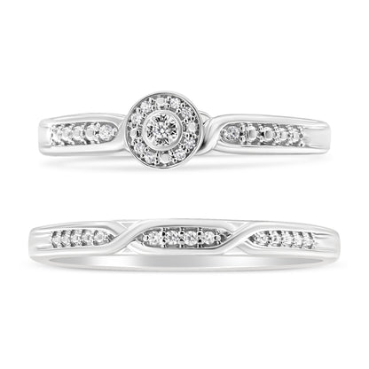 .925 Sterling Silver Diamond Accent Frame Twist Shank Bridal Set Ring and Band (I-J Color, I3 Clarity) - Size 7 by Bids.com