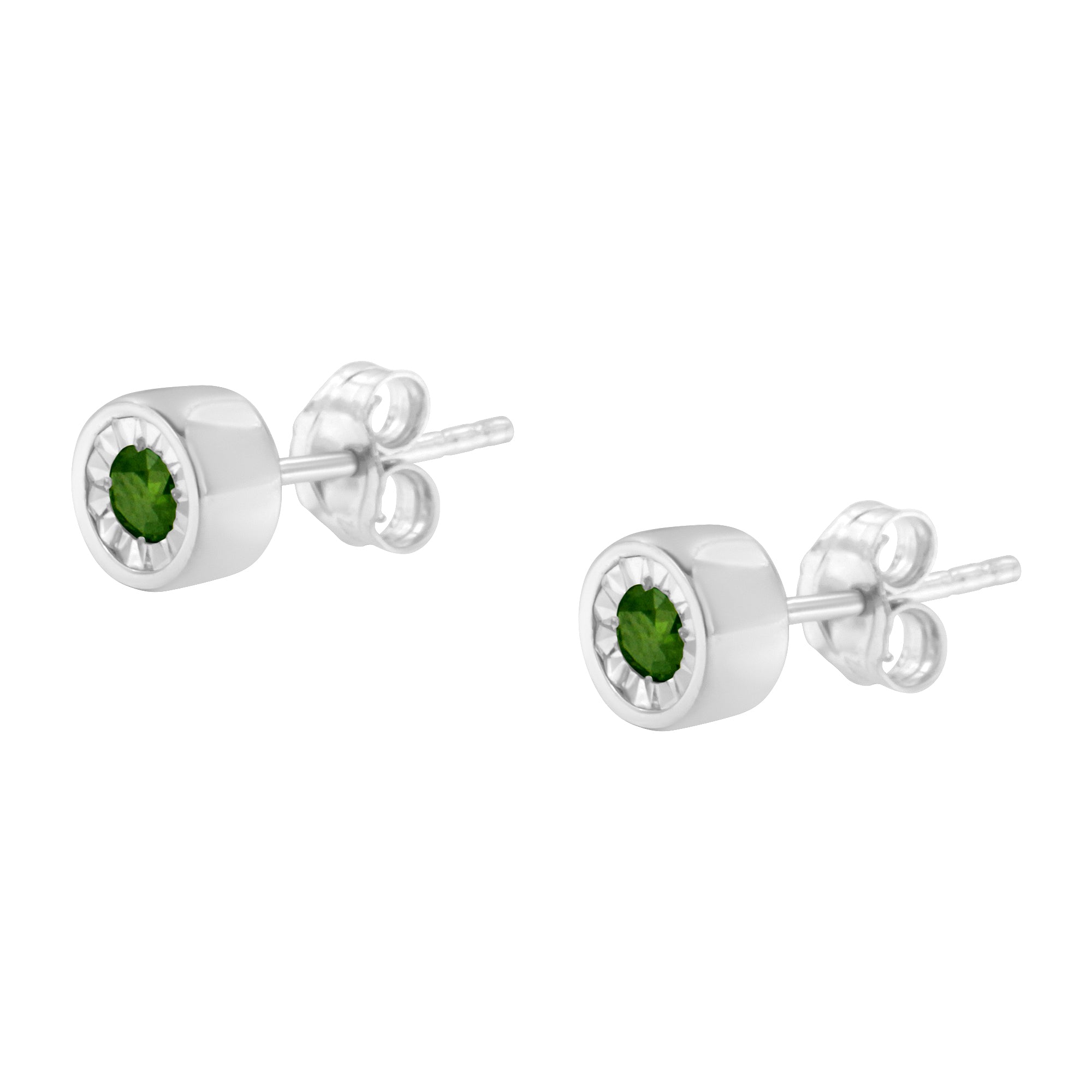 .925 Sterling Silver 1/5 Cttw Round Brilliant-Cut Green Diamond Miracle-Set Stud Earrings (Fancy Color-Enhanced, I1-I2 Clarity) by Bids.com