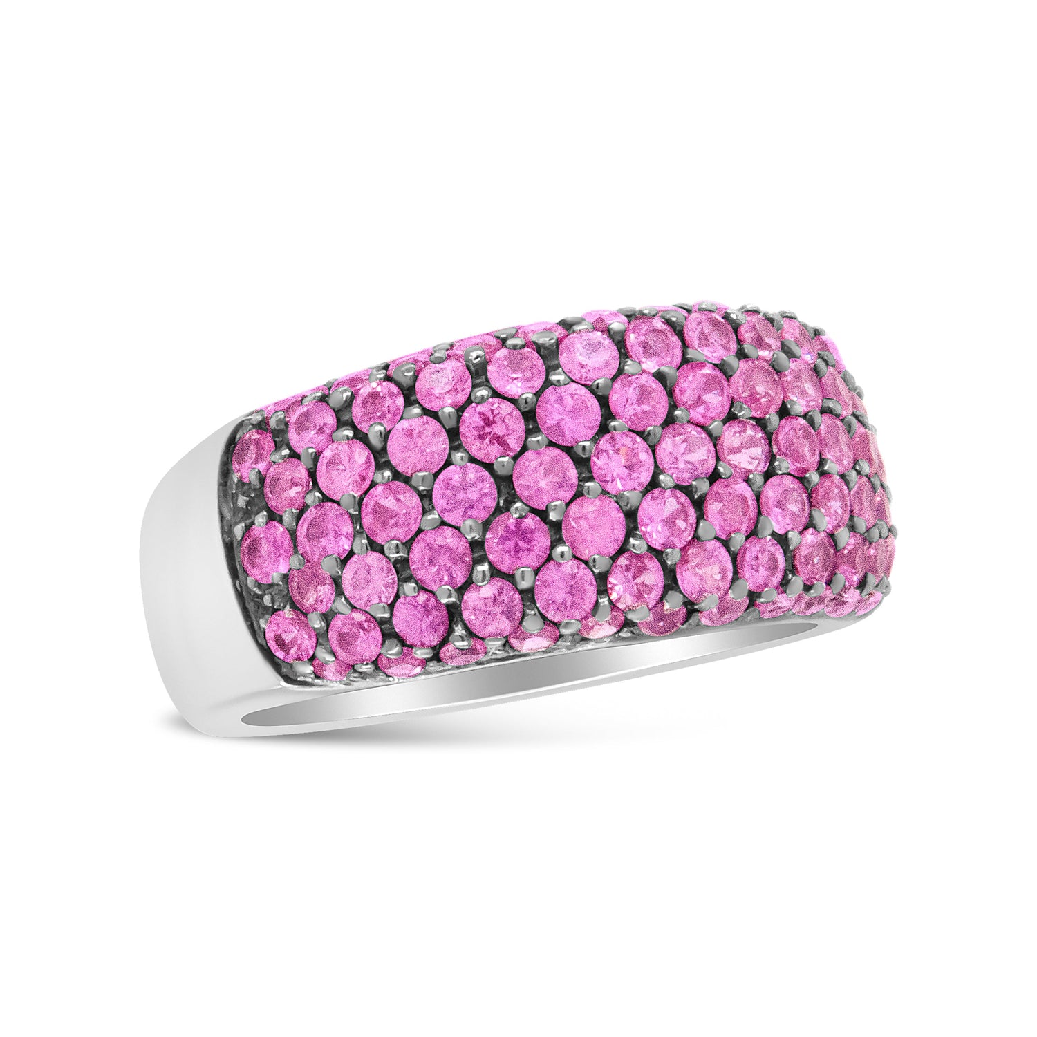 18K White Gold and Black Rhodium Multi Row Pink Sapphire Classic Band Ring - Ring Size 6.5 by Bids.com