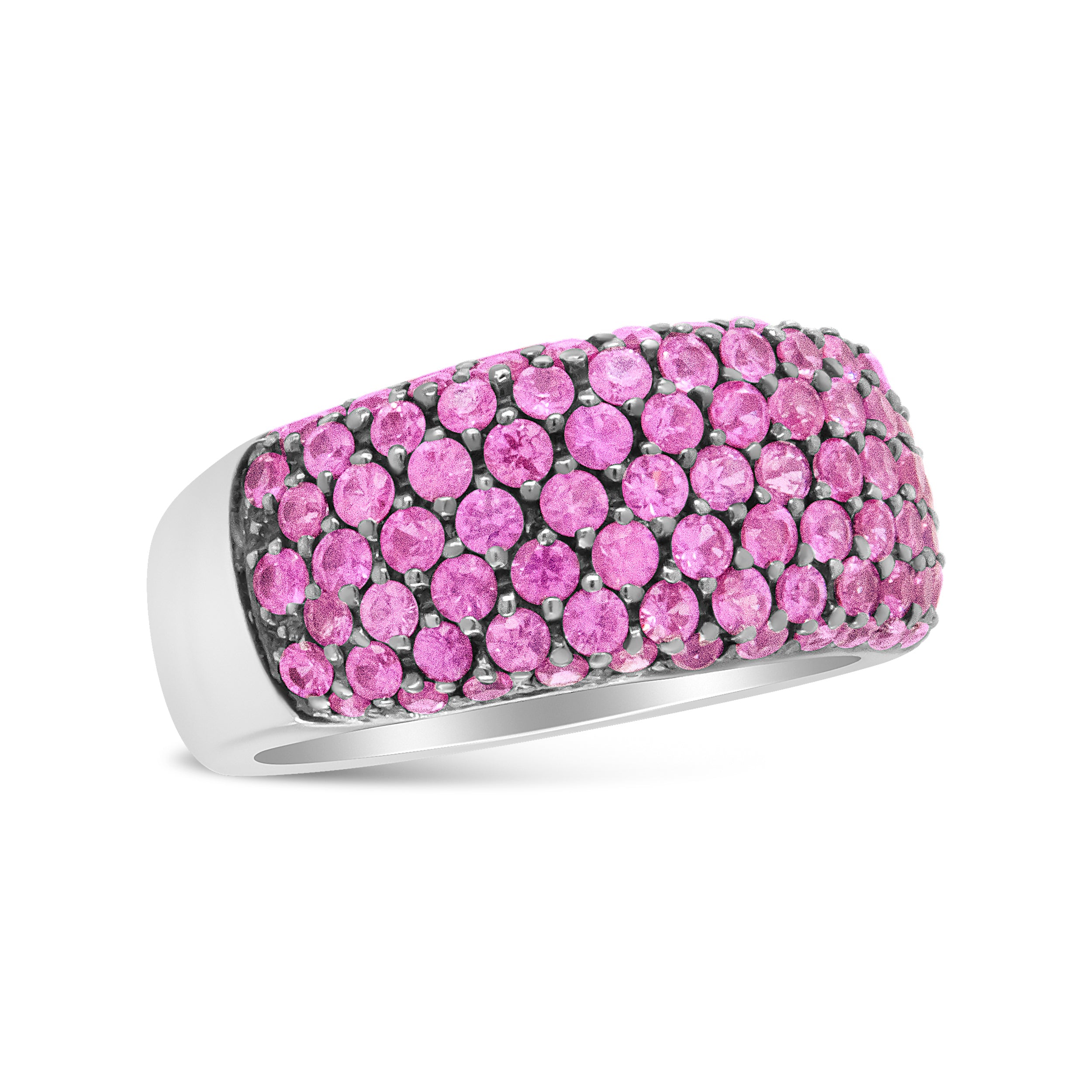 18K White Gold and Black Rhodium Multi Row Pink Sapphire Classic Band Ring - Ring Size 6.5 by Bids.com