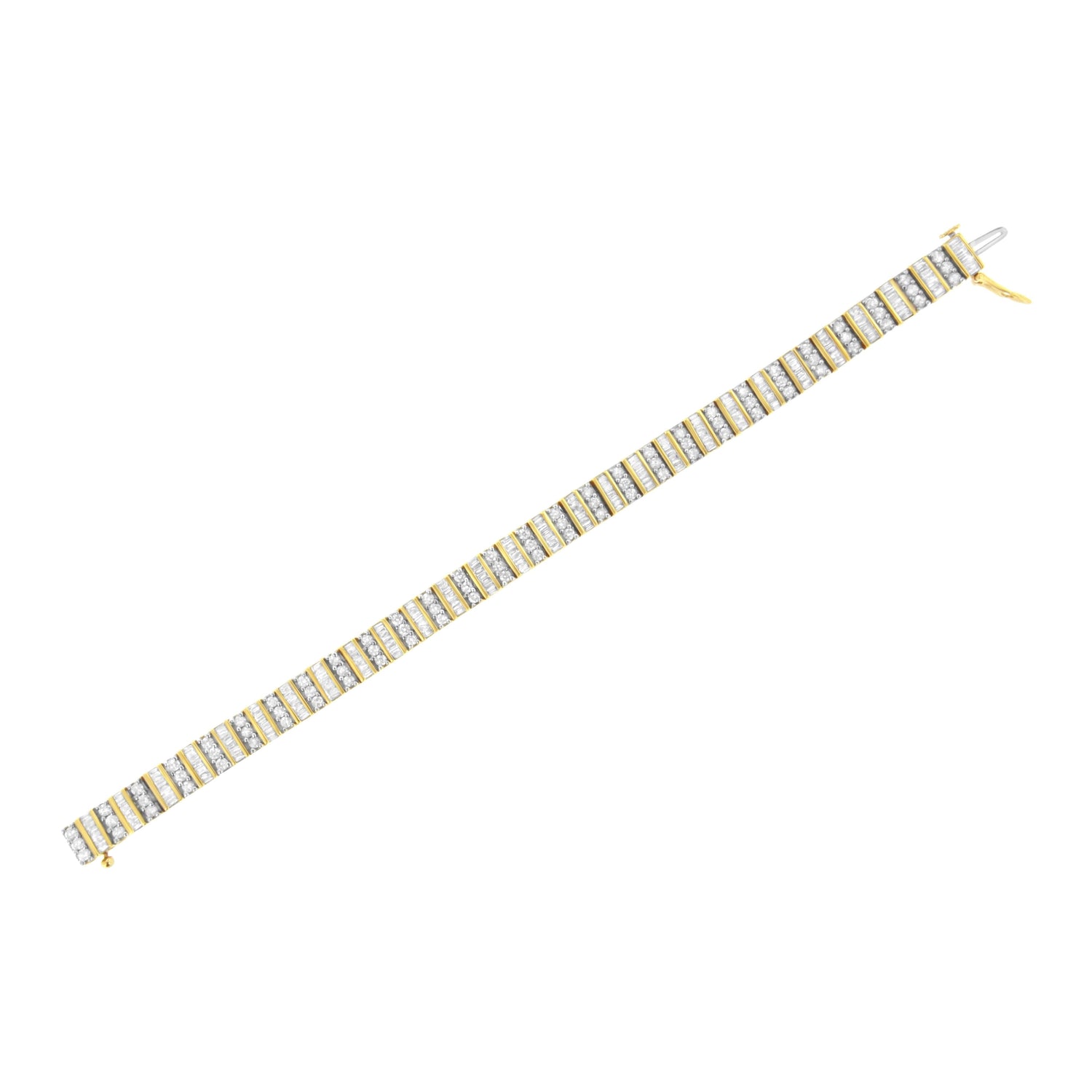 14K Yellow Gold 5.50 Cttw Round and Baguette Diamond Link Bracelet by Bids.com