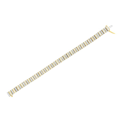 14K Yellow Gold 5.50 Cttw Round and Baguette Diamond Link Bracelet by Bids.com