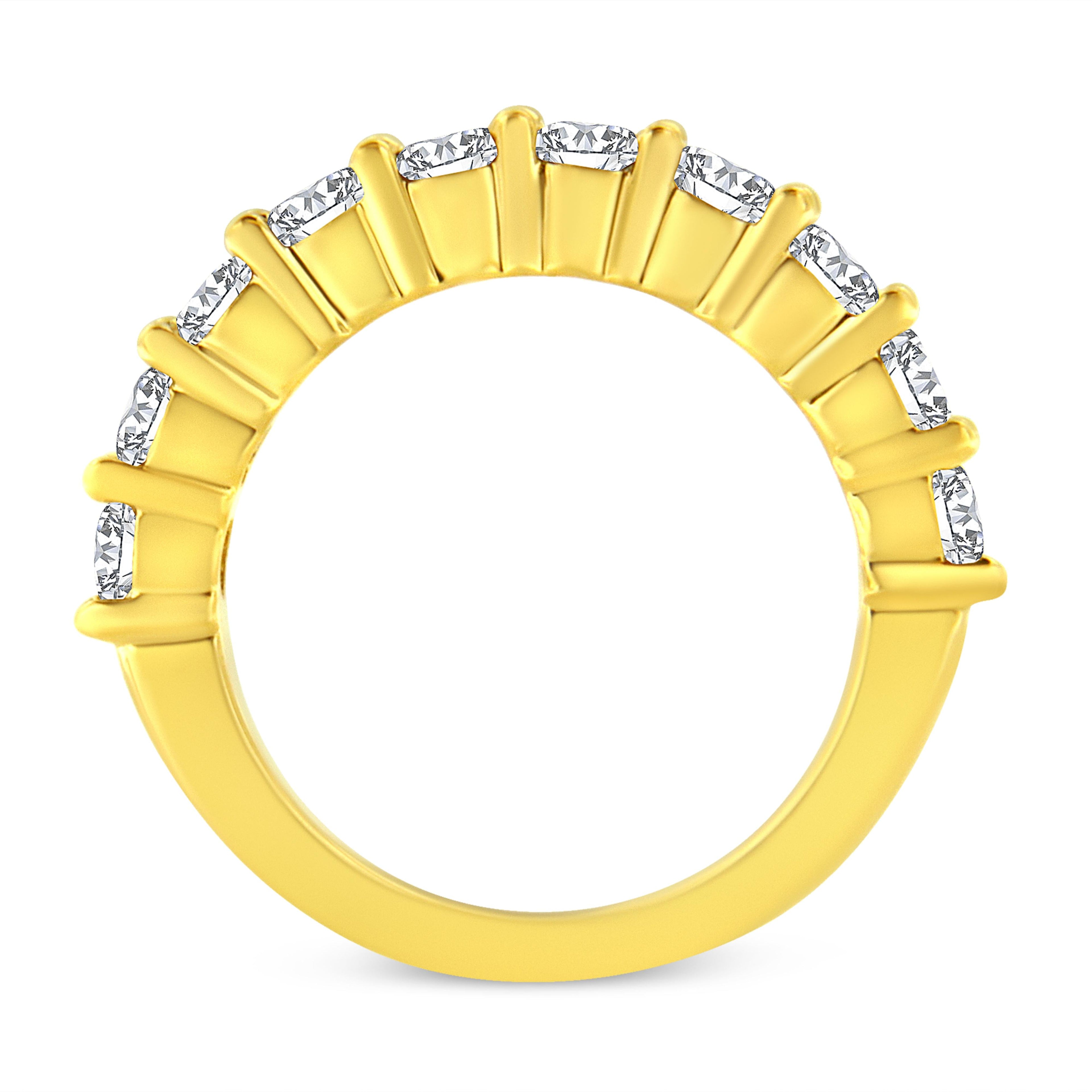 14K Yellow Gold Plated .925 Sterling Silver 2.0 Cttw Round Brilliant Cut Diamond 10 Stone Anniversary Band Ring (J-K Color, I1-I2 Clarity) - Size 7 by Bids.com