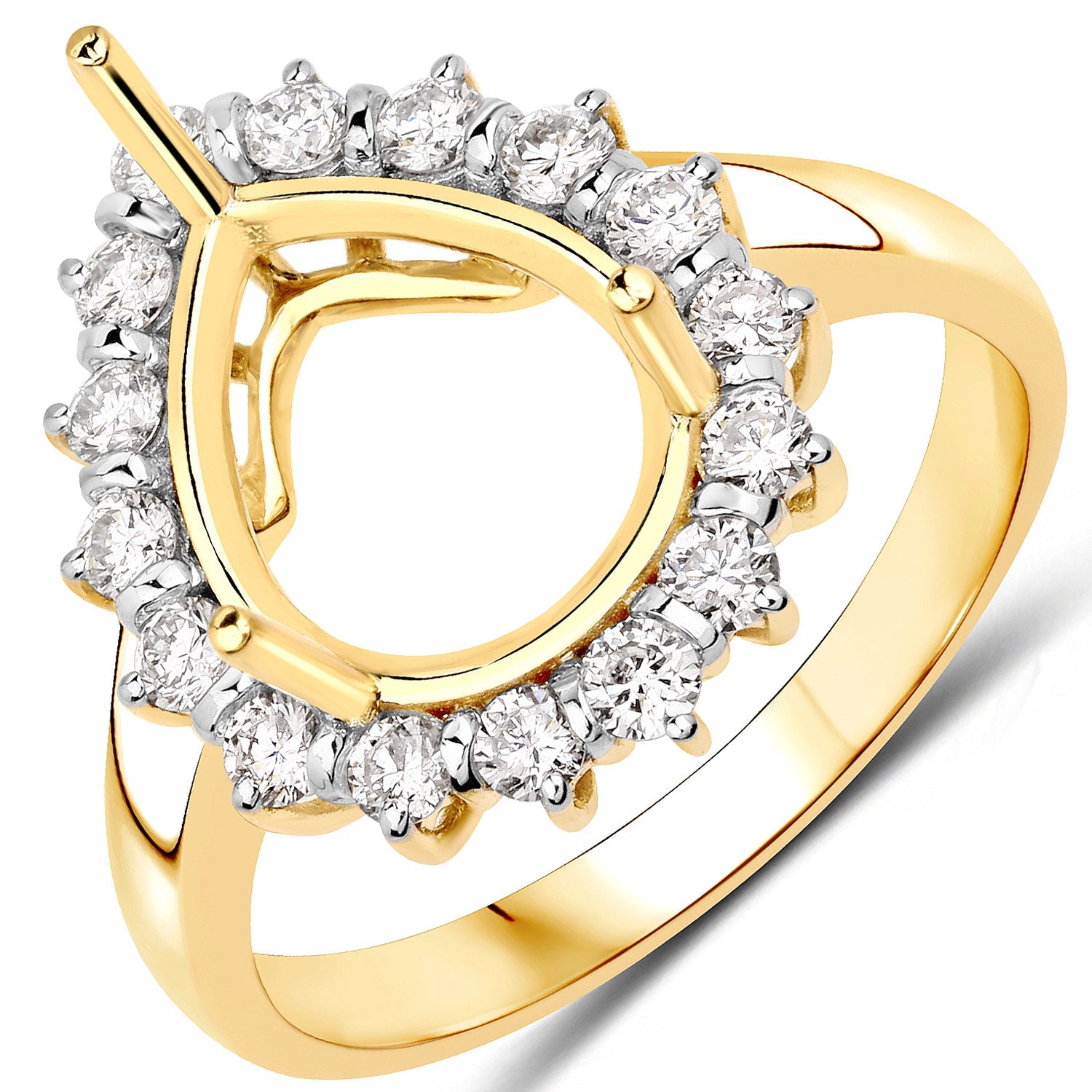 0.48 Carat Genuine White Diamond 14K Yellow Gold Semi Mount Ring - holds 11x9mm Pear Gemstone by Bids.com