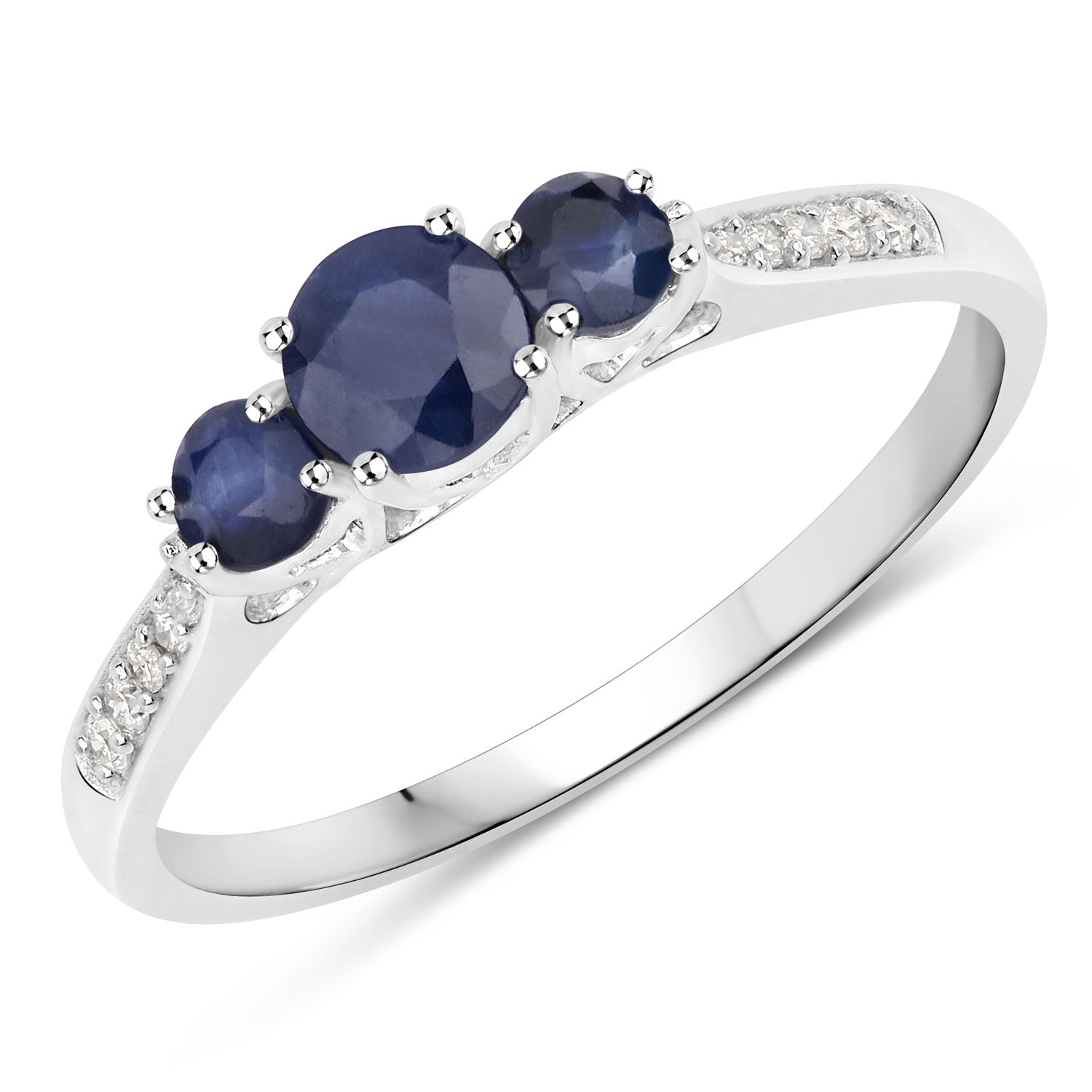 0.56 Carat Genuine Blue Sapphire and White Diamond 14K White Gold Ring by Bids.com