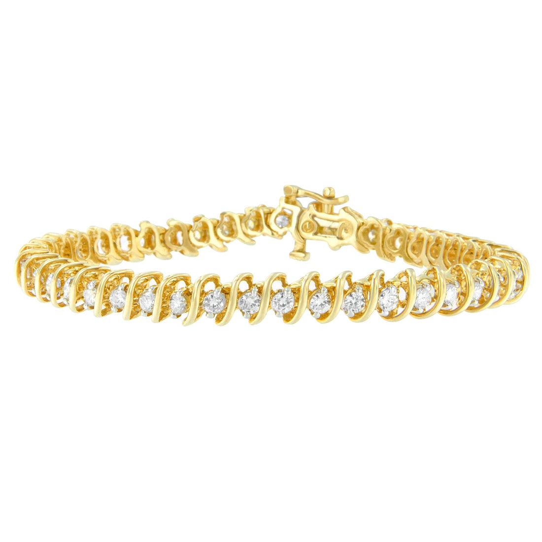 14K Yellow Gold Round Cut Diamond Spiral Link Bracelet (3.00 cttw, H-I Color, SI2-I1 Clarity) by Bids.com