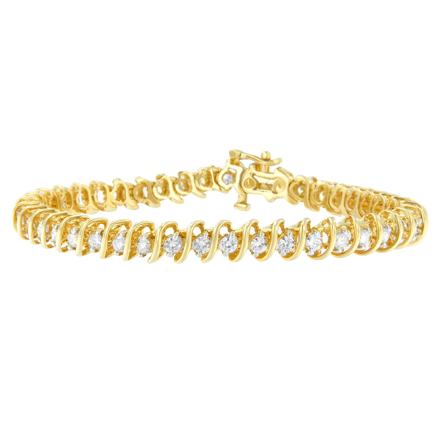 14K Yellow Gold Round Cut Diamond Spiral Link Bracelet (3.00 cttw, H-I Color, SI2-I1 Clarity) by Bids.com