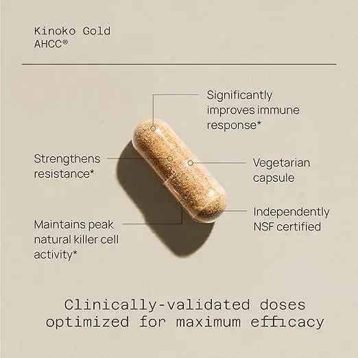 Quality of Life Premium Kinoko Gold AHCC Supplement, 500 mg per Capsule, Supports Immune Health, Liver Function, Maintains Natural Killer Cell Activity &amp; Enhances Cytokine Production, 60 Veg Capsules