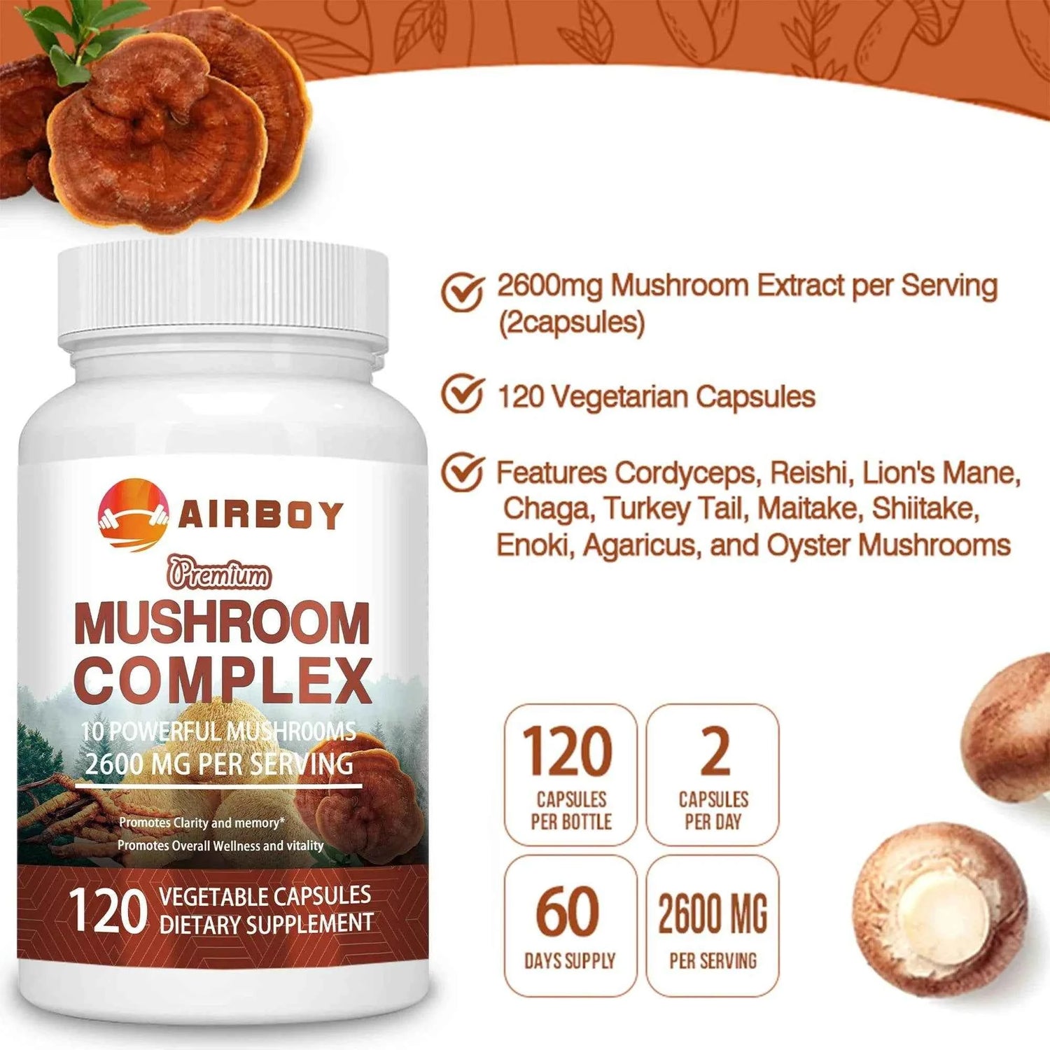 Mushroom with Lions Mane Natural Energy Supplement Capsules