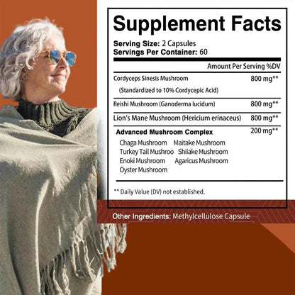 Mushroom with Lions Mane Natural Energy Supplement Capsules