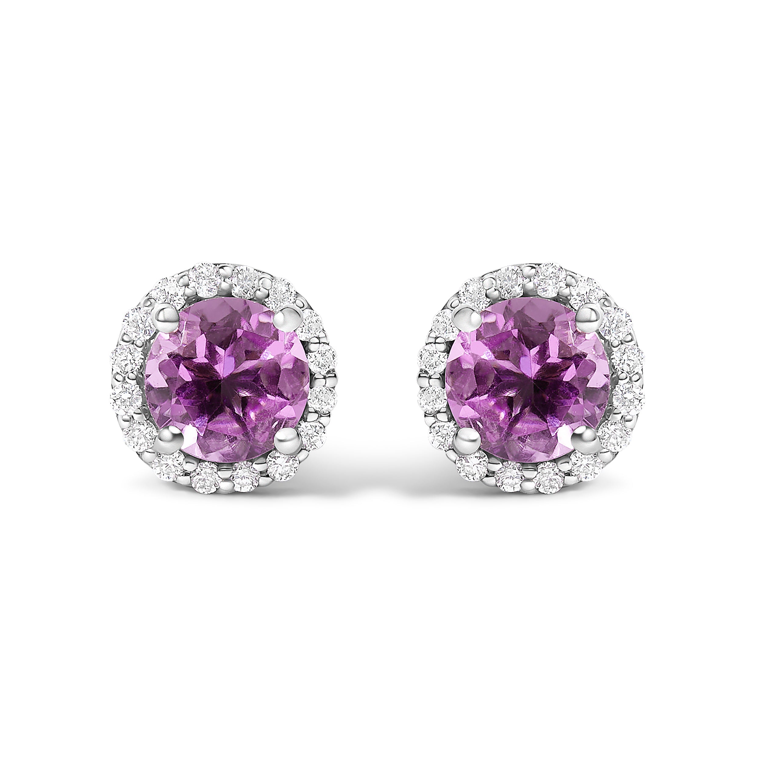 10K White Gold Purple Amethyst and 3/8 Cttw Diamond Halo Jewelry Set (Earrings, Pendant &amp; Ring)