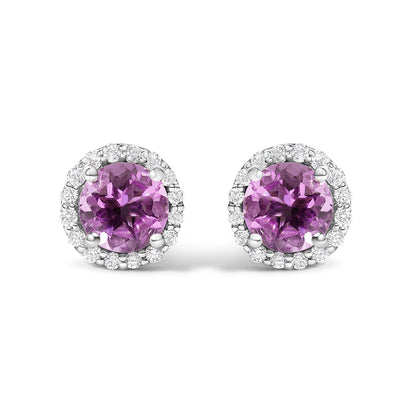 10K White Gold Purple Amethyst and 3/8 Cttw Diamond Halo Jewelry Set (Earrings, Pendant &amp; Ring)