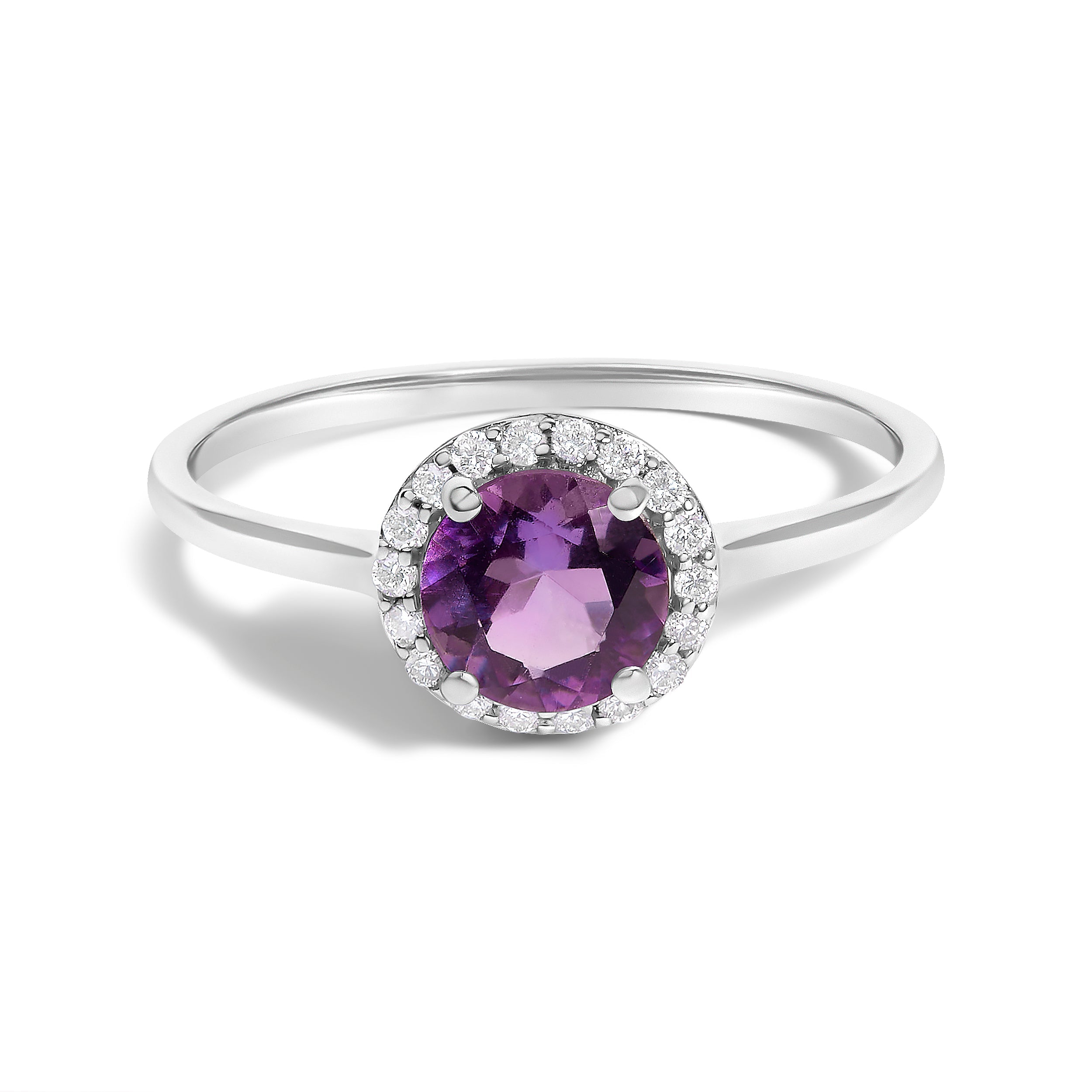 10K White Gold Purple Amethyst and 3/8 Cttw Diamond Halo Jewelry Set (Earrings, Pendant &amp; Ring)